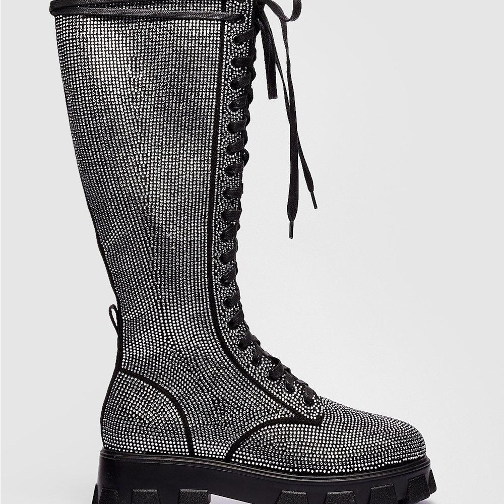 Nasty gal diamanté lace up combat boots - Picture 4 of 16